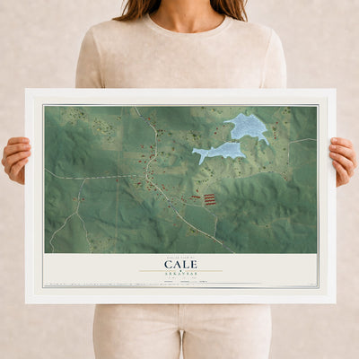 Map of Cale, Arkansas, 12 x 18 inch print in a white wood frame