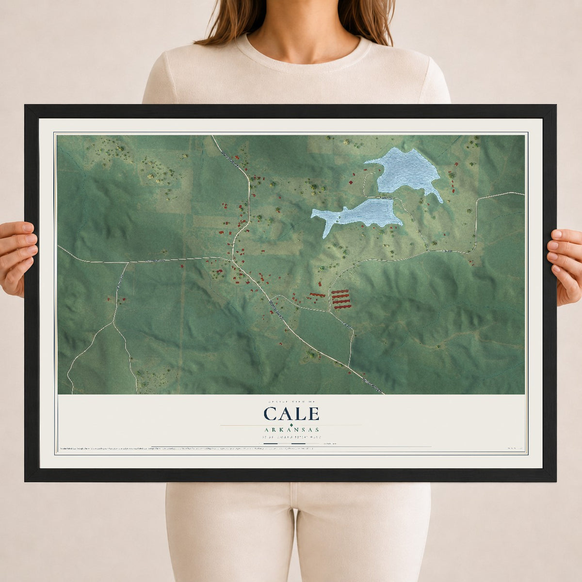Map of Cale, Arkansas, 18 x 24 inch print in a black wood frame