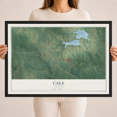 Map of Cale, Arkansas, 18 x 24 inch print in a black wood frame