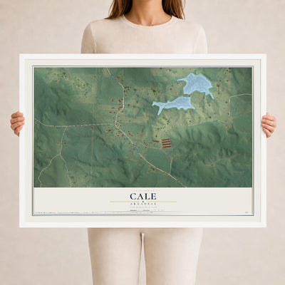 Map of Cale, Arkansas, 24 x 36 inch print in a white wood frame