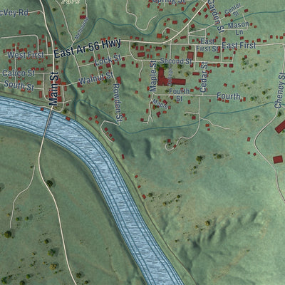 Close-up of the map of Calico Rock, Arkansas print showing street and building detail