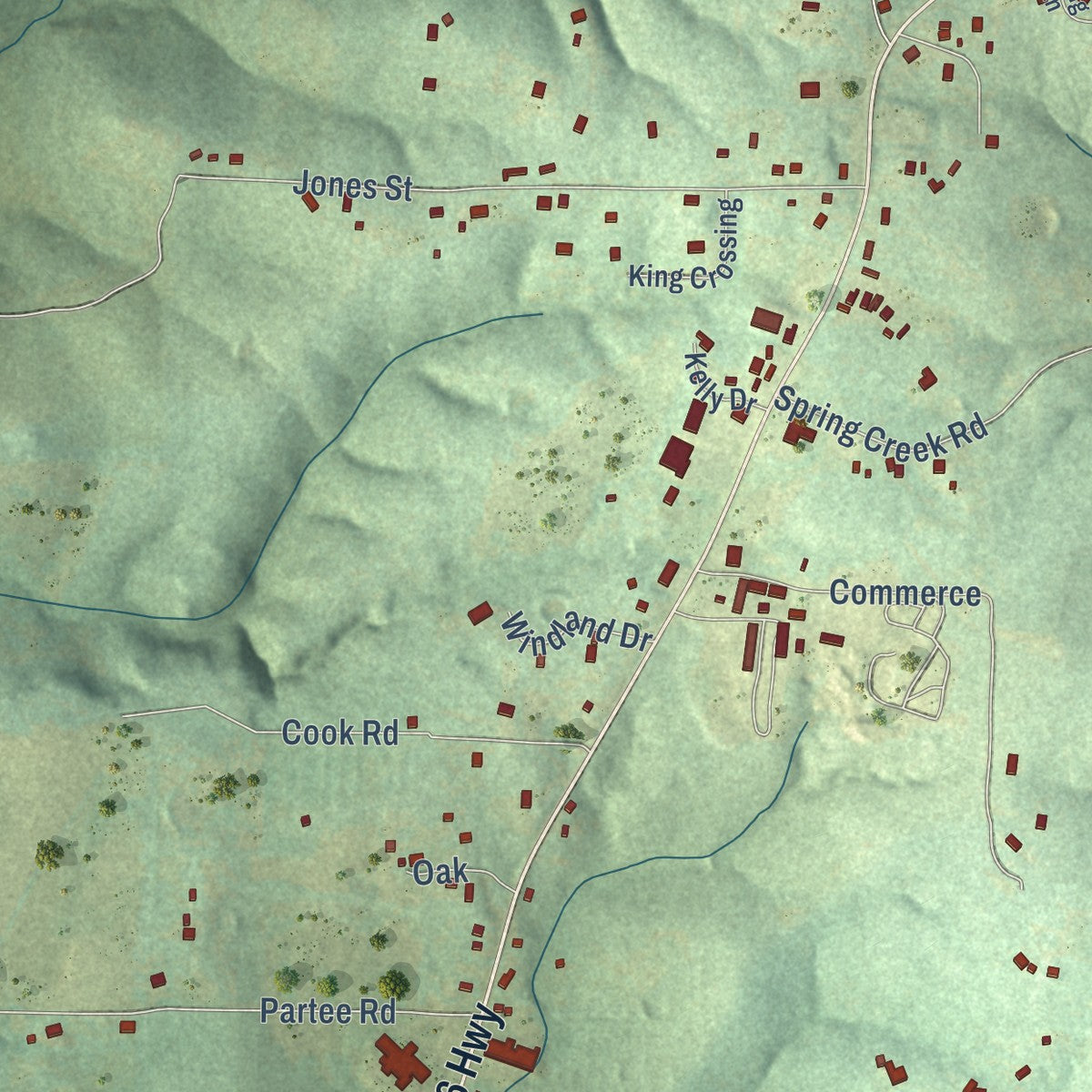 Second close-up of the map of Calico Rock, Arkansas print showing more streets and buildings