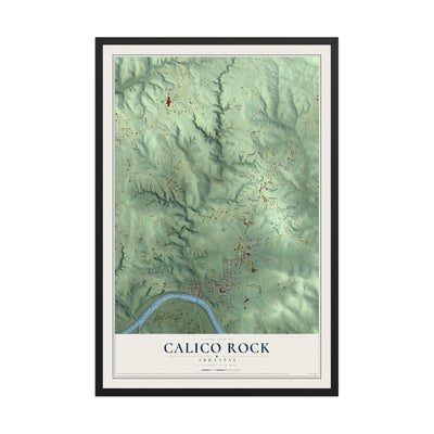 Map of Calico Rock, Arkansas, 12 x 18 inch print in a black wood frame