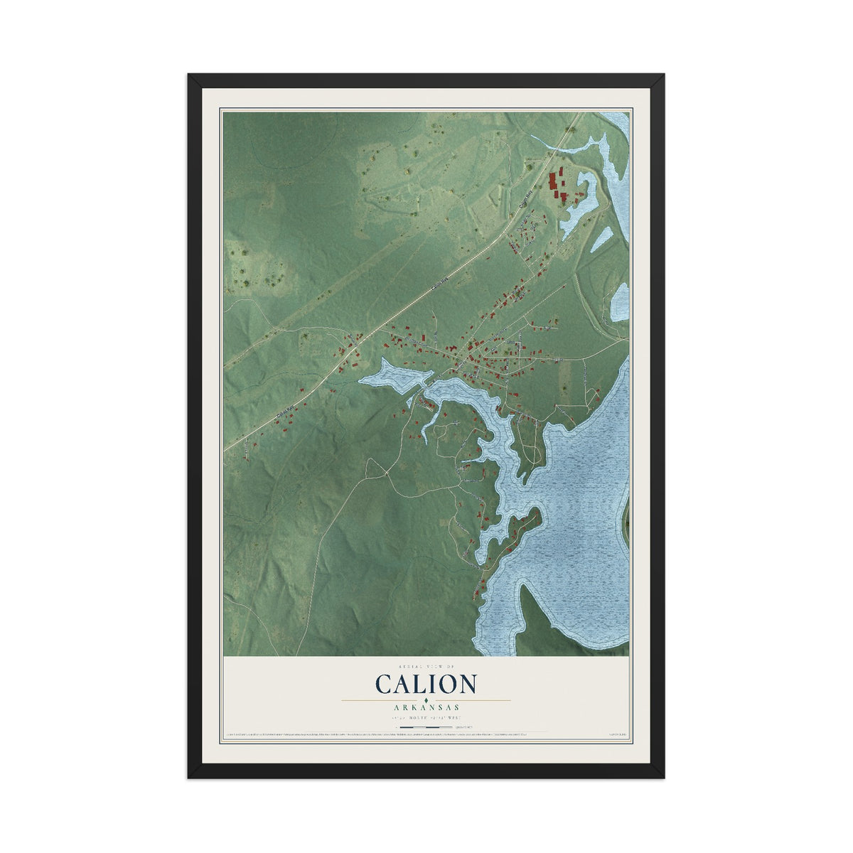 Map of Calion, Arkansas, 12 x 18 inch print in a black wood frame