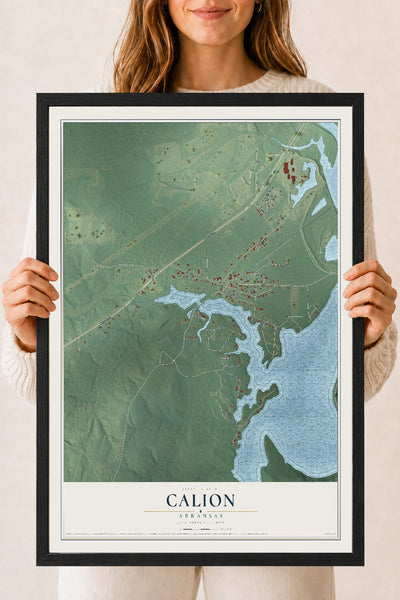 Map of Calion, Arkansas, 18 x 24 inch print in a black wood frame