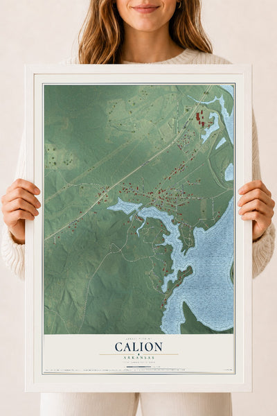 Map of Calion, Arkansas, 18 x 24 inch print in a white wood frame