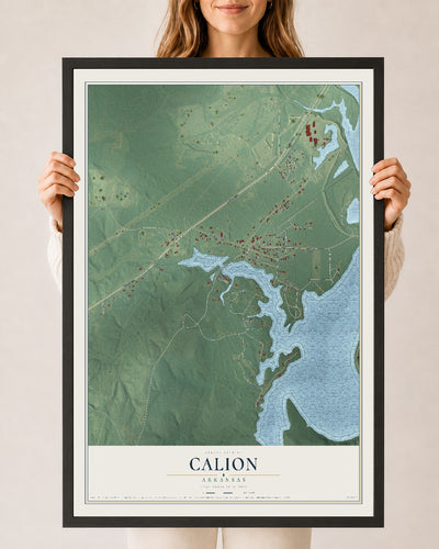 Map of Calion, Arkansas, 24 x 36 inch print in a black wood frame