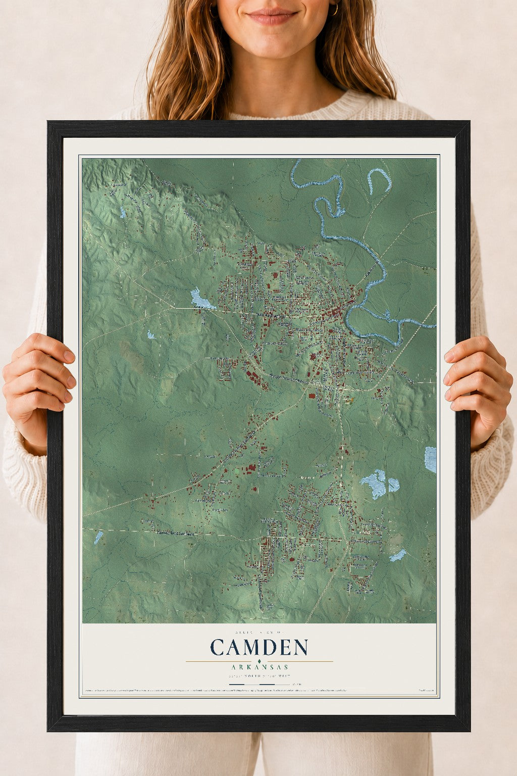 Map of Camden, Arkansas, 18 x 24 inch print in a black wood frame
