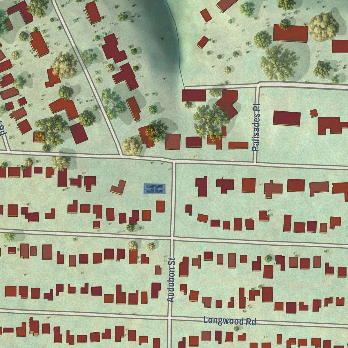 Close-up of the map of Cammack Village, Arkansas print showing street and building detail