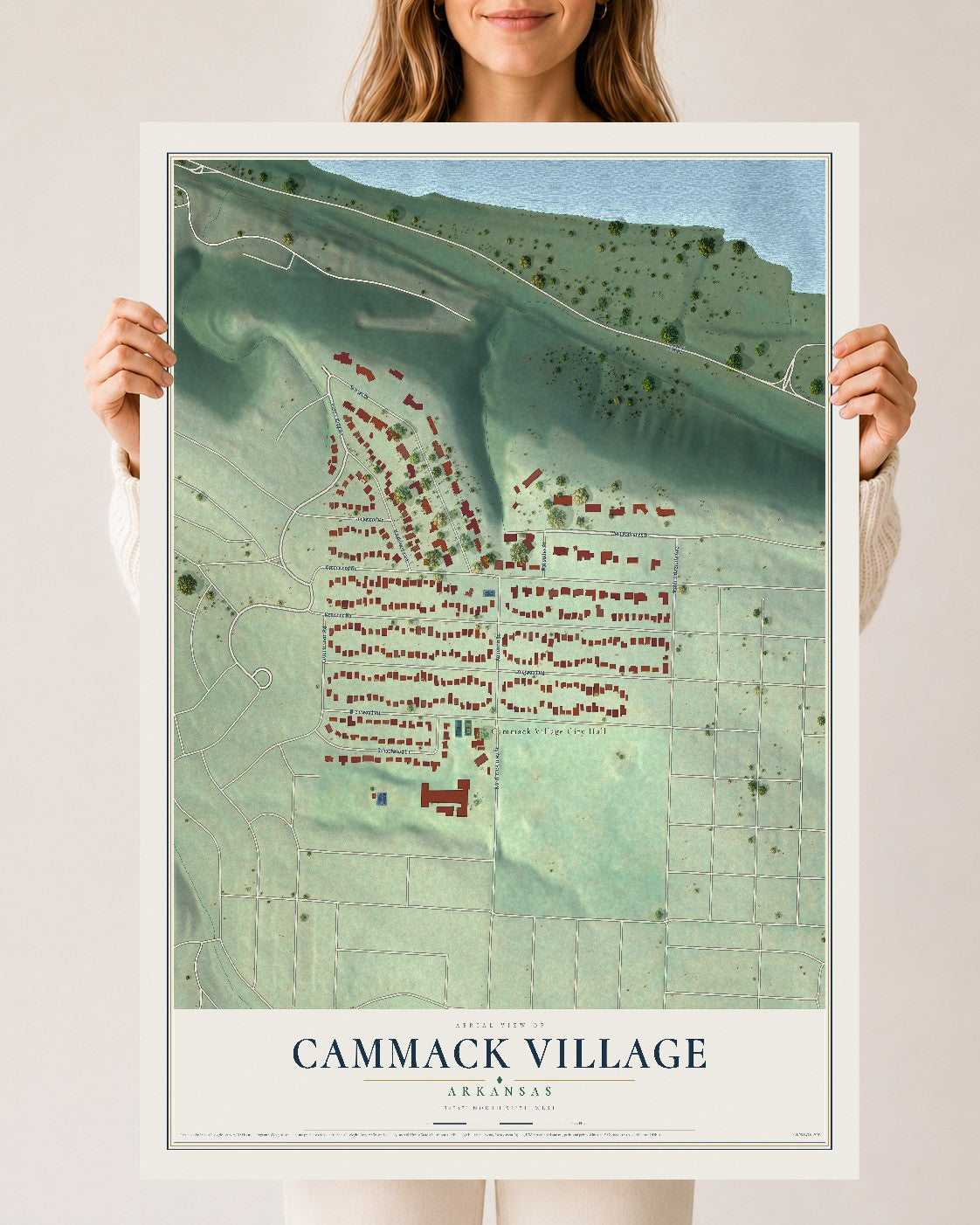 Map of Cammack Village, Arkansas, 24 x 36 inch unframed archival matte print