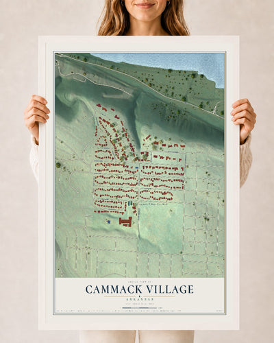 Map of Cammack Village, Arkansas, 24 x 36 inch print in a white wood frame
