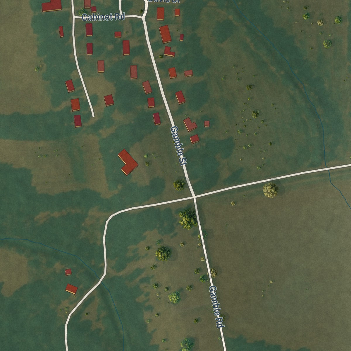Second close-up of the map of Campbell Station, Arkansas print showing more streets and buildings