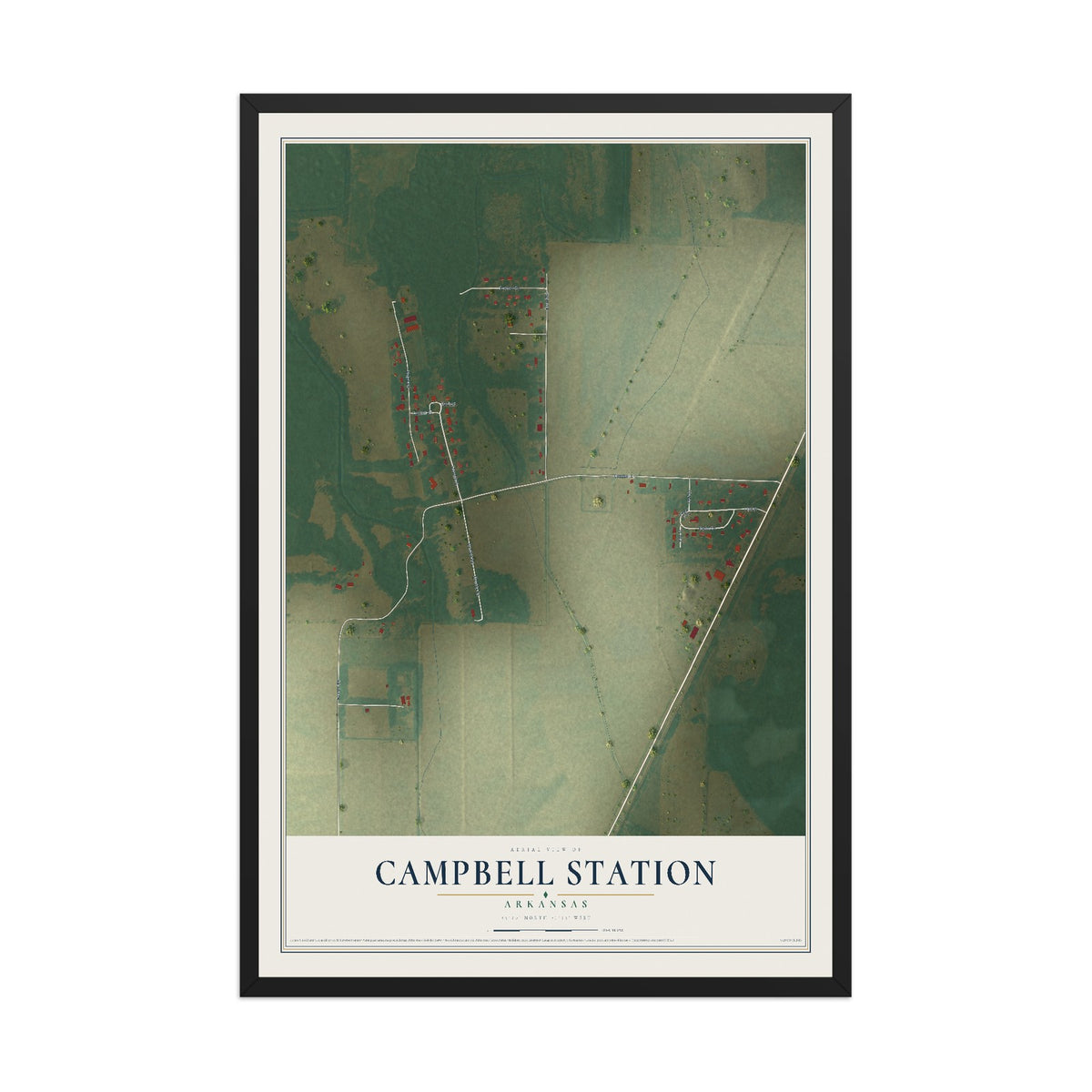 Map of Campbell Station, Arkansas, 12 x 18 inch print in a black wood frame