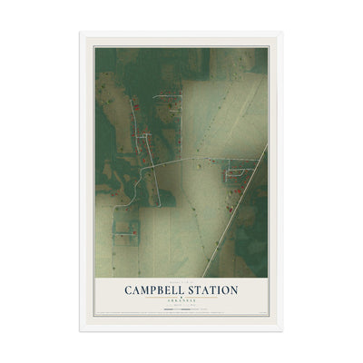 Map of Campbell Station, Arkansas, 12 x 18 inch print in a white wood frame