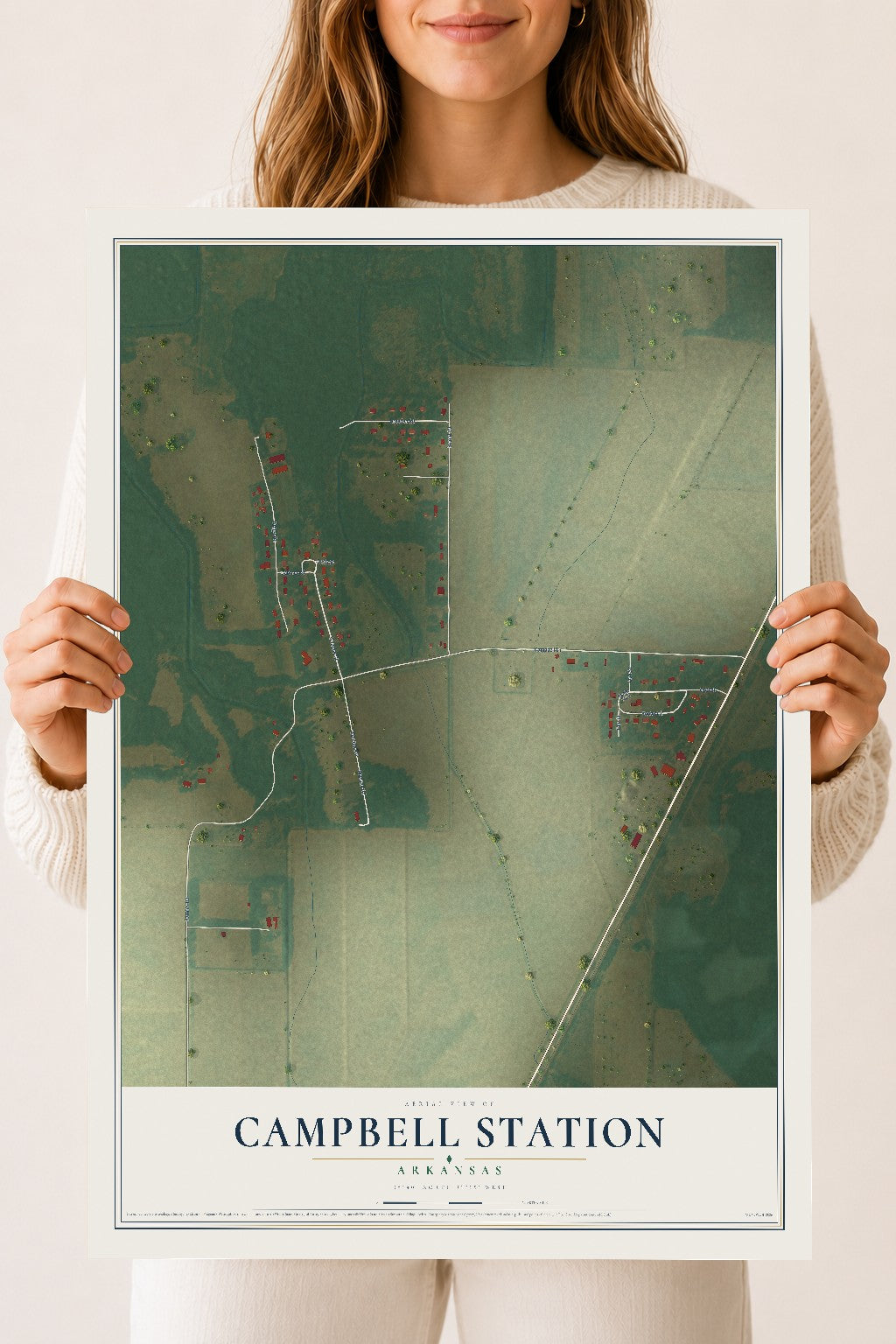 Map of Campbell Station, Arkansas, 18 x 24 inch unframed archival matte print