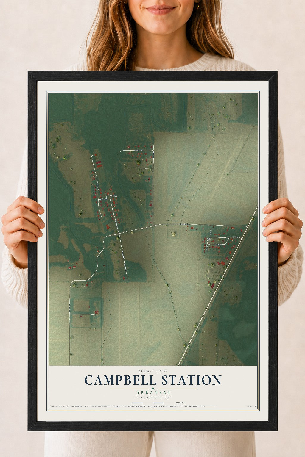 Map of Campbell Station, Arkansas, 18 x 24 inch print in a black wood frame