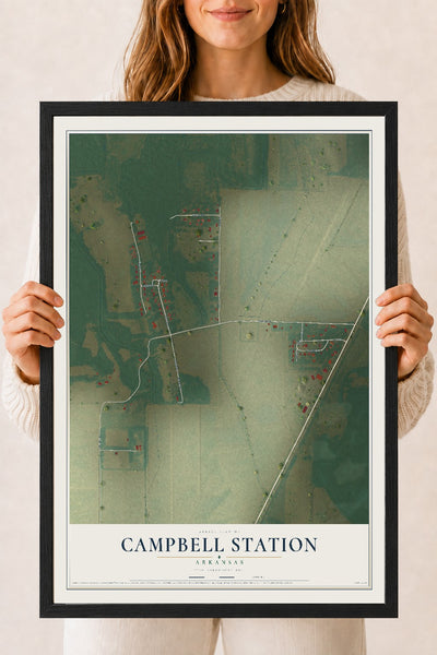 Map of Campbell Station, Arkansas, 18 x 24 inch print in a black wood frame