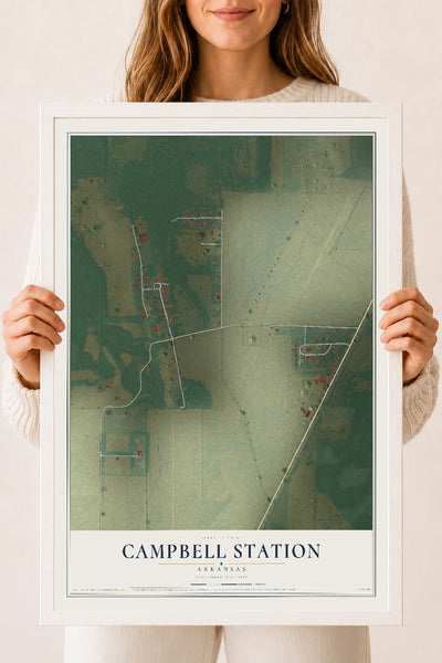 Map of Campbell Station, Arkansas, 18 x 24 inch print in a white wood frame