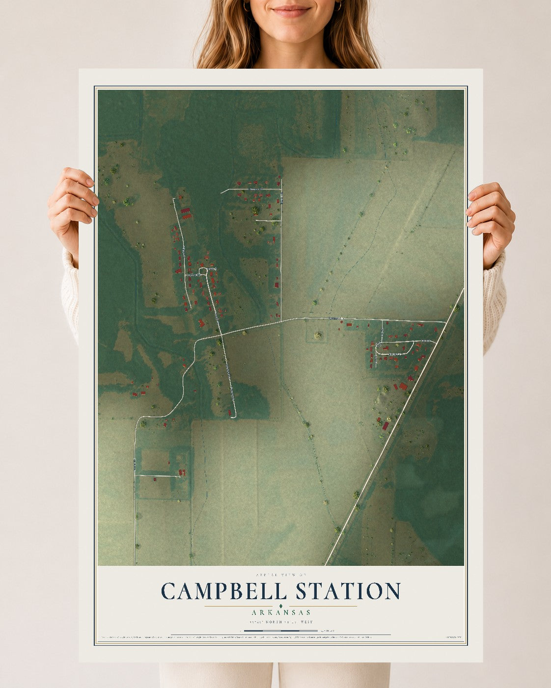 Map of Campbell Station, Arkansas, 24 x 36 inch unframed archival matte print