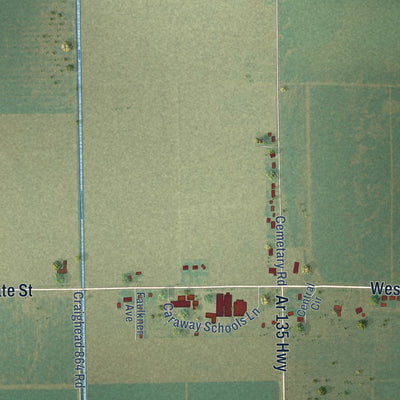 Second close-up of the map of Caraway, Arkansas print showing more streets and buildings