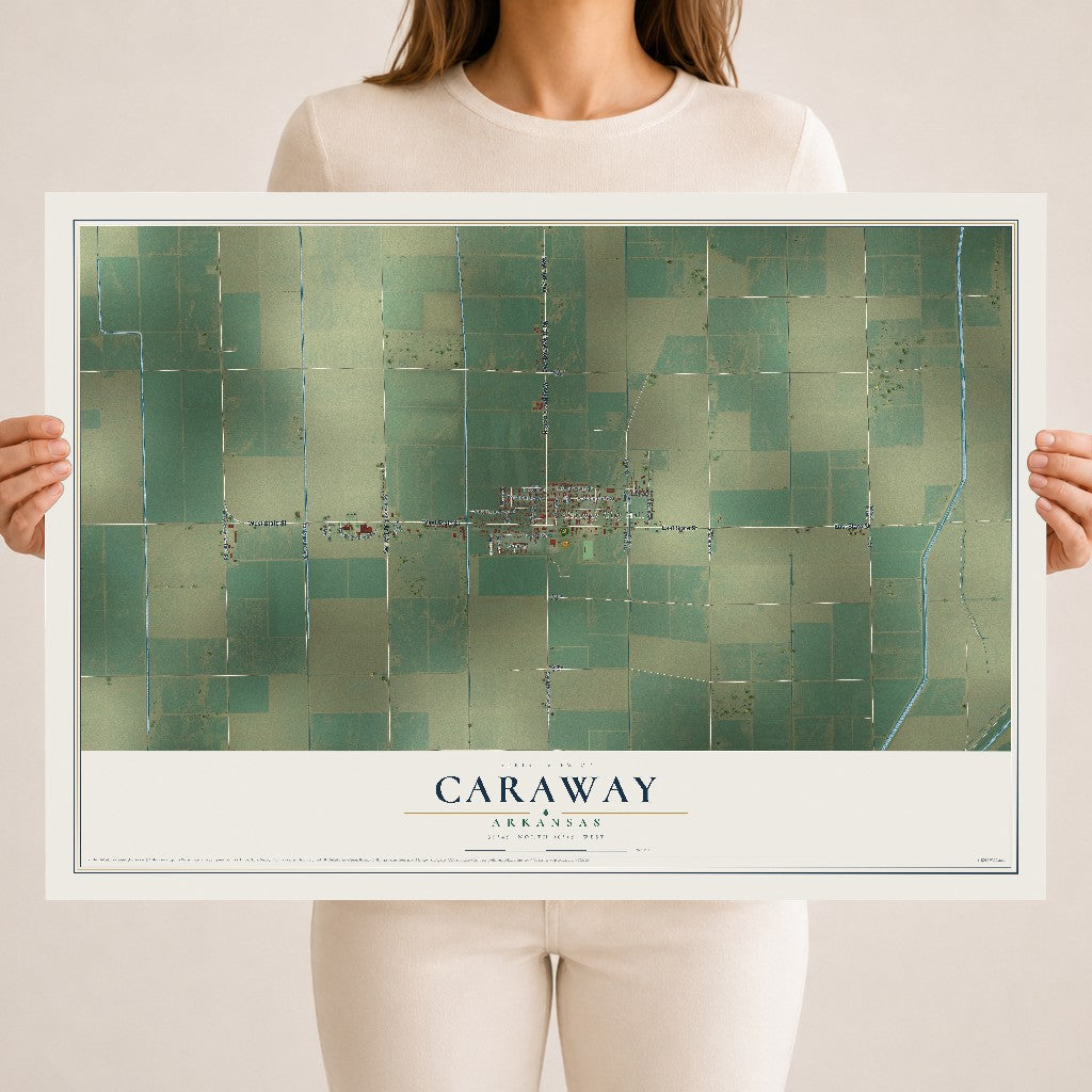 Map of Caraway, Arkansas, 18 x 24 inch unframed archival matte print