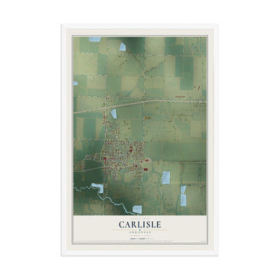 Map of Carlisle, Arkansas, 12 x 18 inch print in a white wood frame