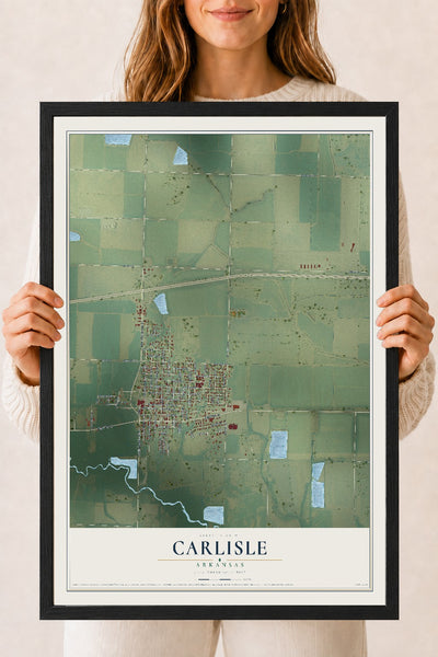 Map of Carlisle, Arkansas, 18 x 24 inch print in a black wood frame