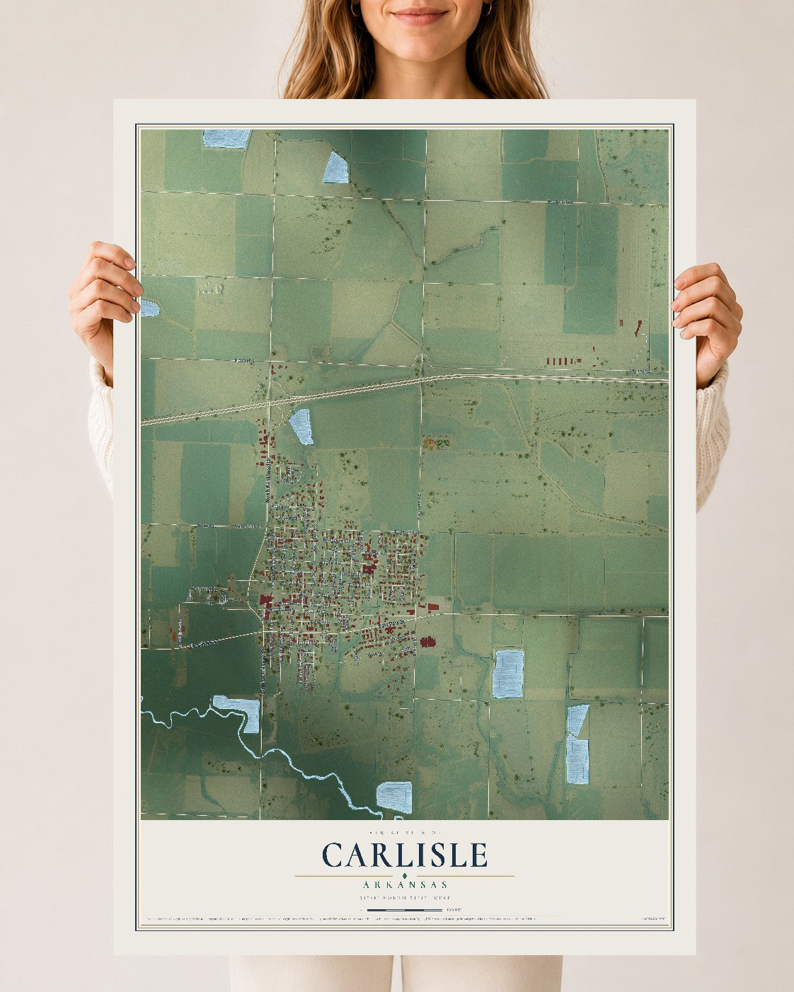 Map of Carlisle, Arkansas, 24 x 36 inch unframed archival matte print