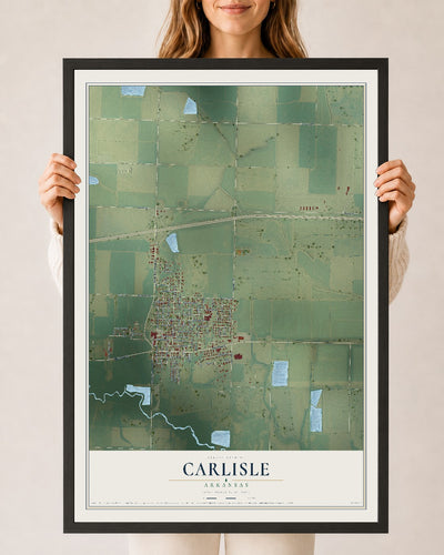 Map of Carlisle, Arkansas, 24 x 36 inch print in a black wood frame