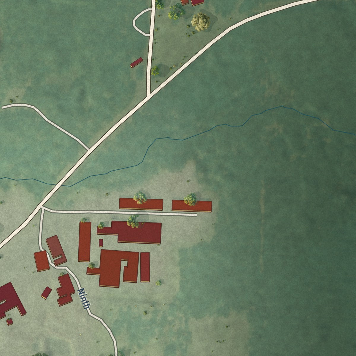 Second close-up of the map of Carthage, Arkansas print showing more streets and buildings