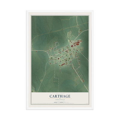 Map of Carthage, Arkansas, 12 x 18 inch print in a white wood frame