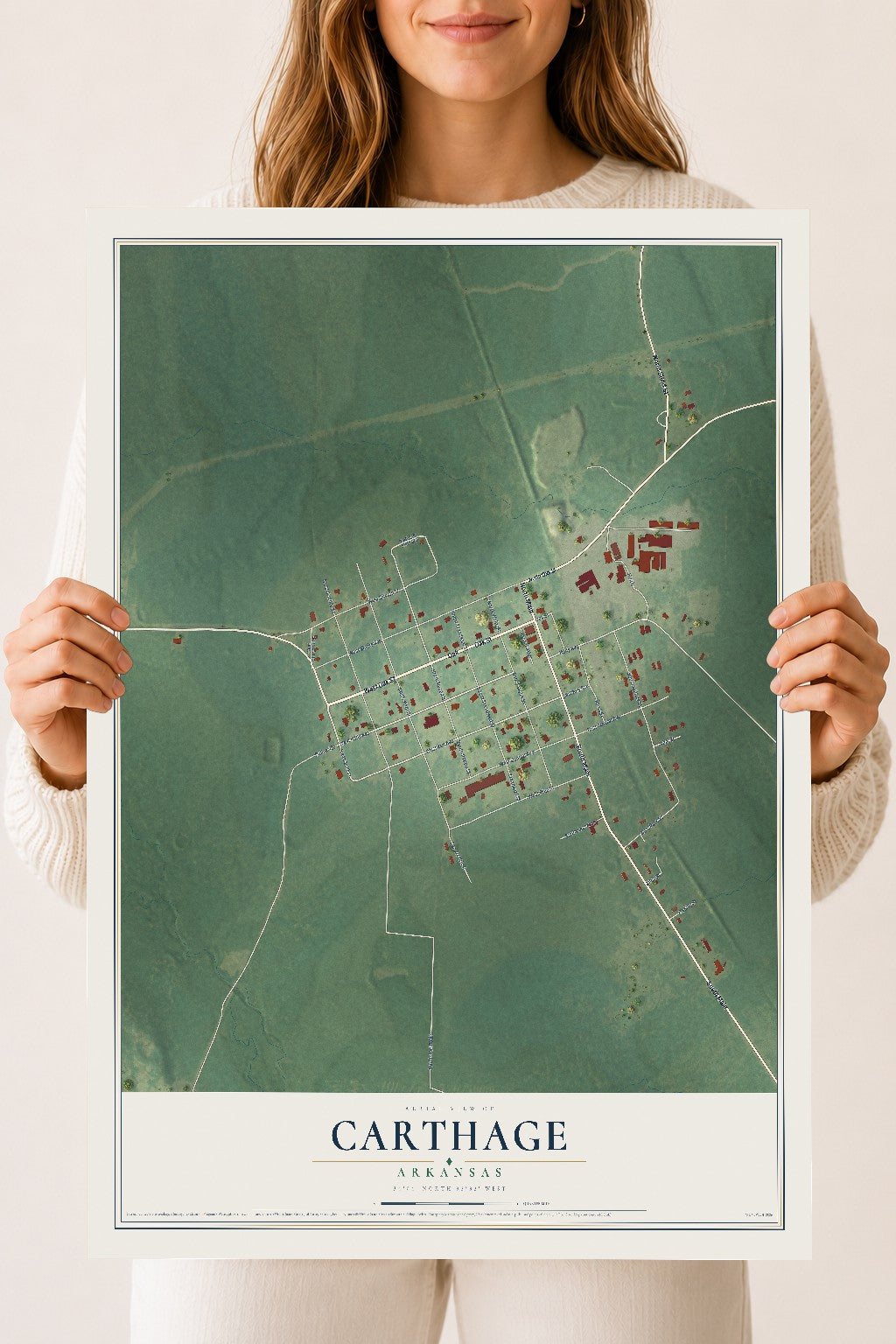 Map of Carthage, Arkansas, 18 x 24 inch unframed archival matte print