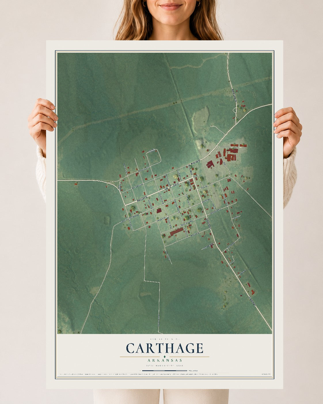 Map of Carthage, Arkansas, 24 x 36 inch unframed archival matte print