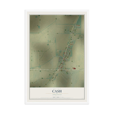 Map of Cash, Arkansas, 12 x 18 inch print in a white wood frame
