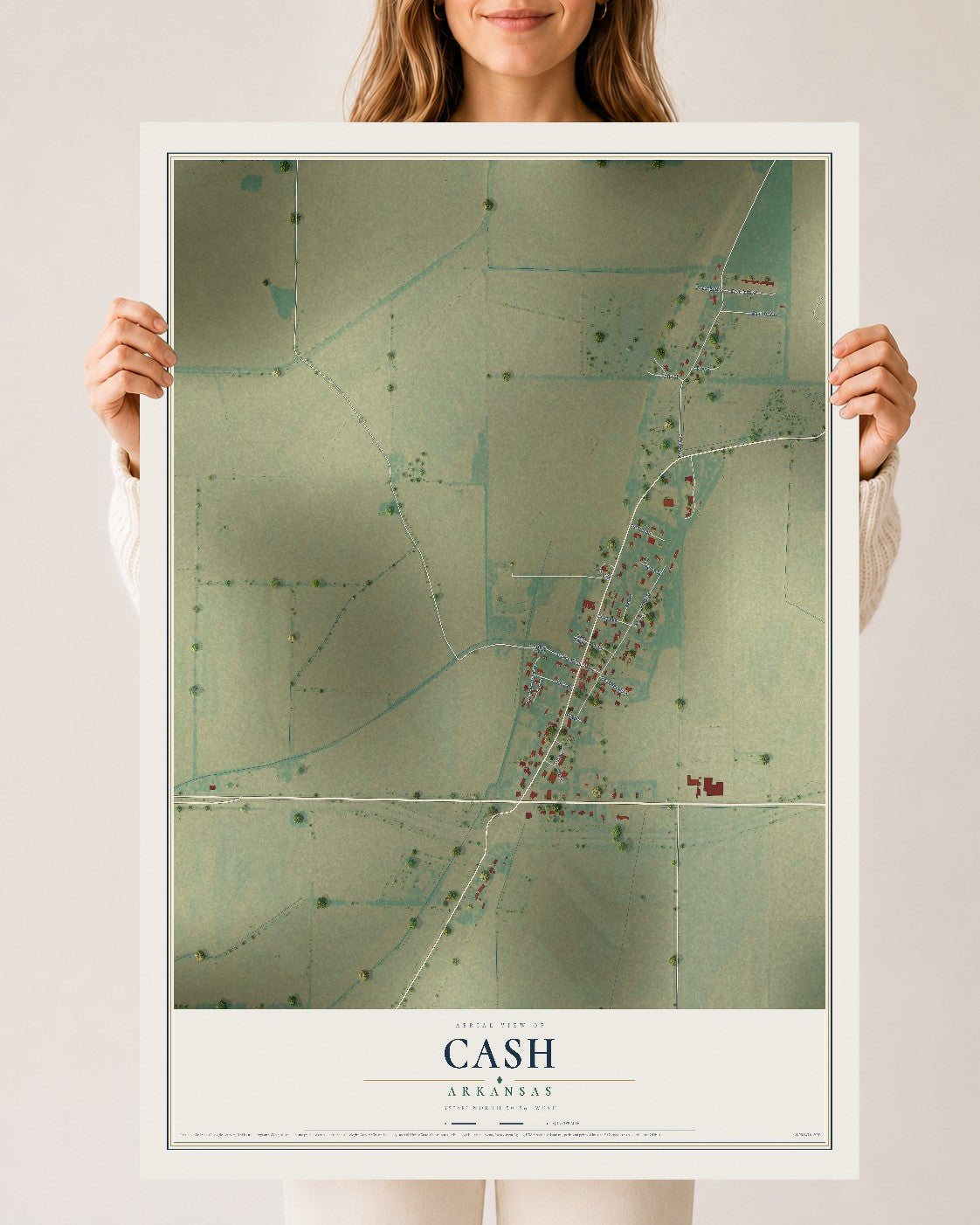 Map of Cash, Arkansas, 24 x 36 inch unframed archival matte print