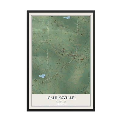 Map of Caulksville, Arkansas, 12 x 18 inch print in a black wood frame