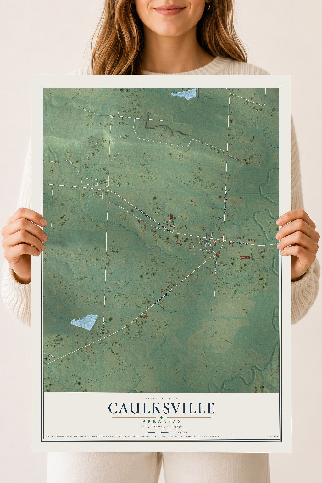 Map of Caulksville, Arkansas, 18 x 24 inch unframed archival matte print