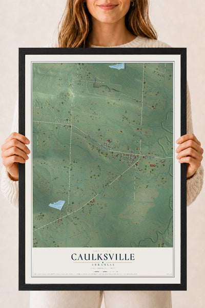 Map of Caulksville, Arkansas, 18 x 24 inch print in a black wood frame