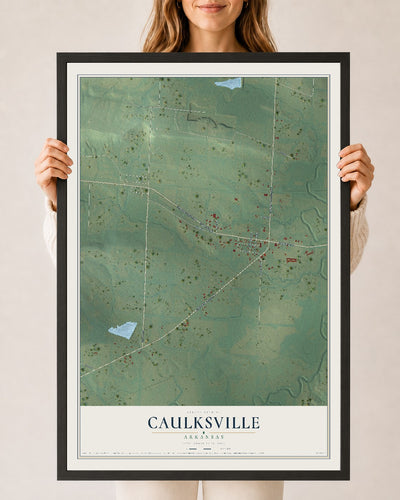 Map of Caulksville, Arkansas, 24 x 36 inch print in a black wood frame