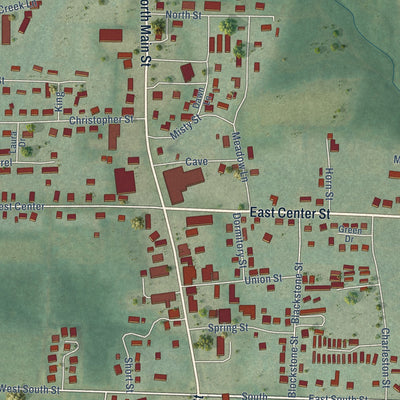 Close-up of the map of Cave City, Arkansas print showing street and building detail