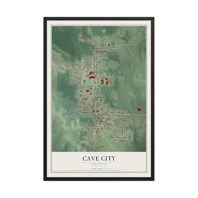 Map of Cave City, Arkansas, 12 x 18 inch print in a black wood frame