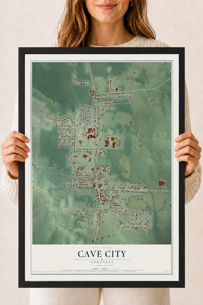 Map of Cave City, Arkansas, 18 x 24 inch print in a black wood frame