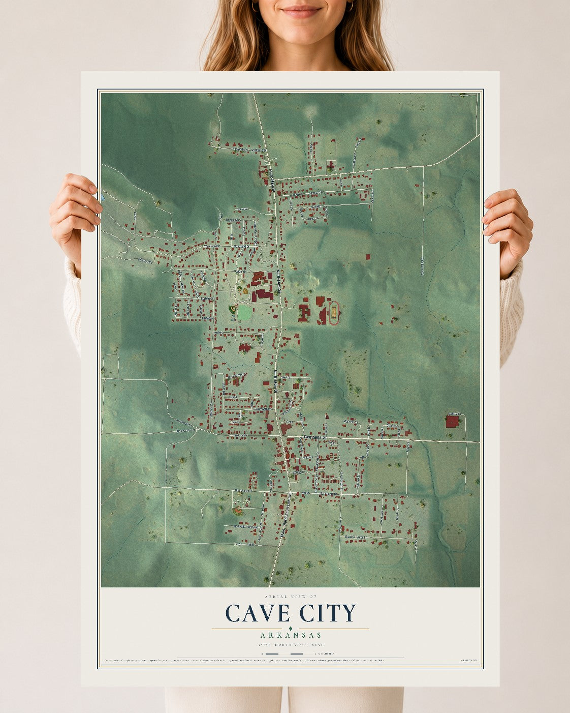 Map of Cave City, Arkansas, 24 x 36 inch unframed archival matte print