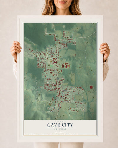 Map of Cave City, Arkansas, 24 x 36 inch print in a white wood frame