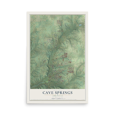Map of Cave Springs, Arkansas, 12 x 18 inch unframed archival matte print