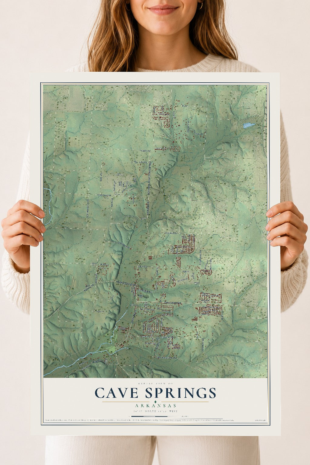 Map of Cave Springs, Arkansas, 18 x 24 inch unframed archival matte print