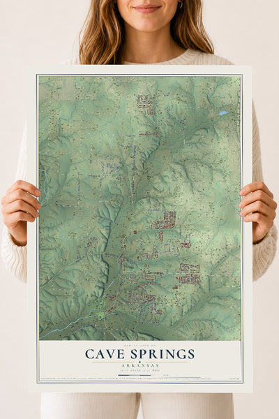 Map of Cave Springs, Arkansas, 18 x 24 inch unframed archival matte print