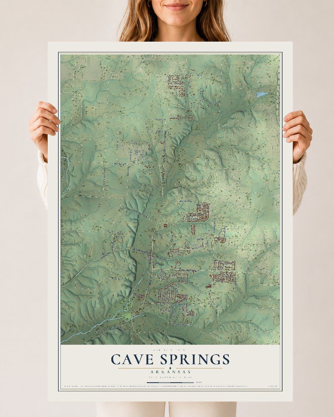 Map of Cave Springs, Arkansas, 24 x 36 inch unframed archival matte print