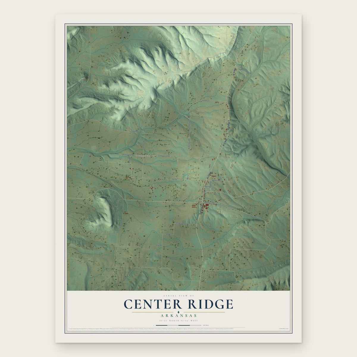 Center Ridge, Arkansas map print, the full design