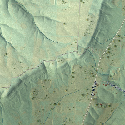 Close-up of the map of Center Ridge, Arkansas print showing street and building detail
